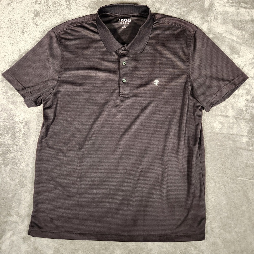 IZOD Polo Shirt Mens XL Golf Dark Gray Grid Texture Performance EUC